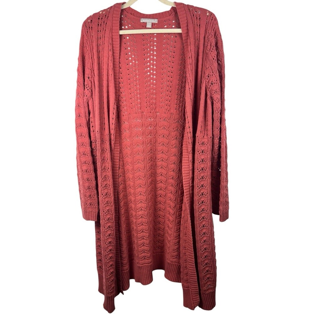 Womens Boho Red Clay Size 22/24 Crochet Open Knit Duster Cardigan